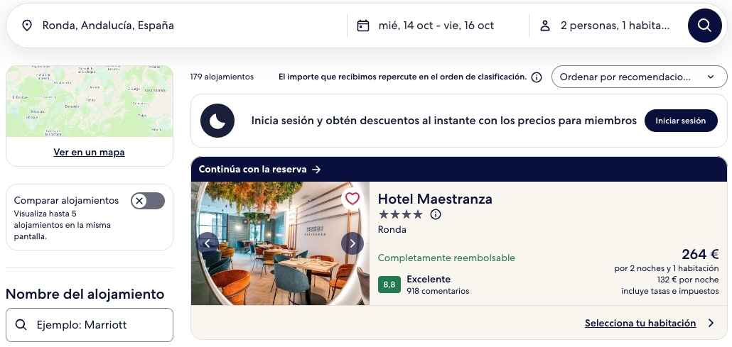 Quarto do Hotel Maestranza em Ronda, Espanha